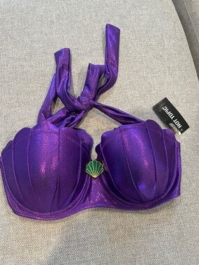 Hot Topic Shimmery Purple Shell Bikini Top with Green Shell Accent
